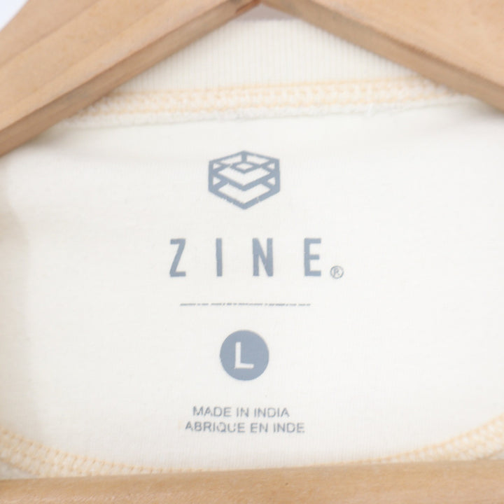 Zine Mens Waffle Knit Thermal Long Sleeve Shirt Cream Off-White Size L