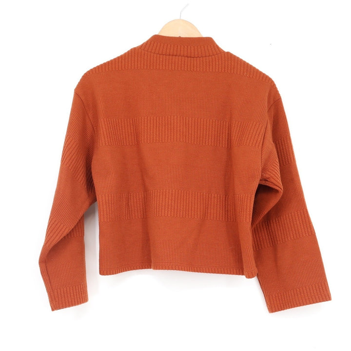 June & Hudson Rust Orange Textured Mock Neck Cropped Sweater XS Long Sleeve Boxy
