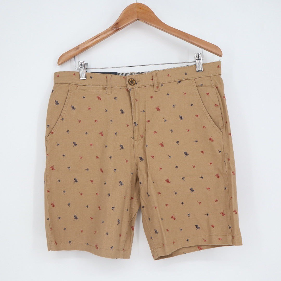 Jachs NY Bleecker Short Palm Tree Print Khaki Mens Size 31 Flat Front Shorts