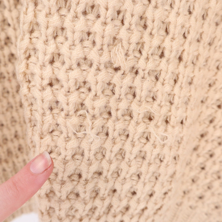 Unbranded Beige Chunky Open Knit Mock Neck Oversized Sweater Vest 7905