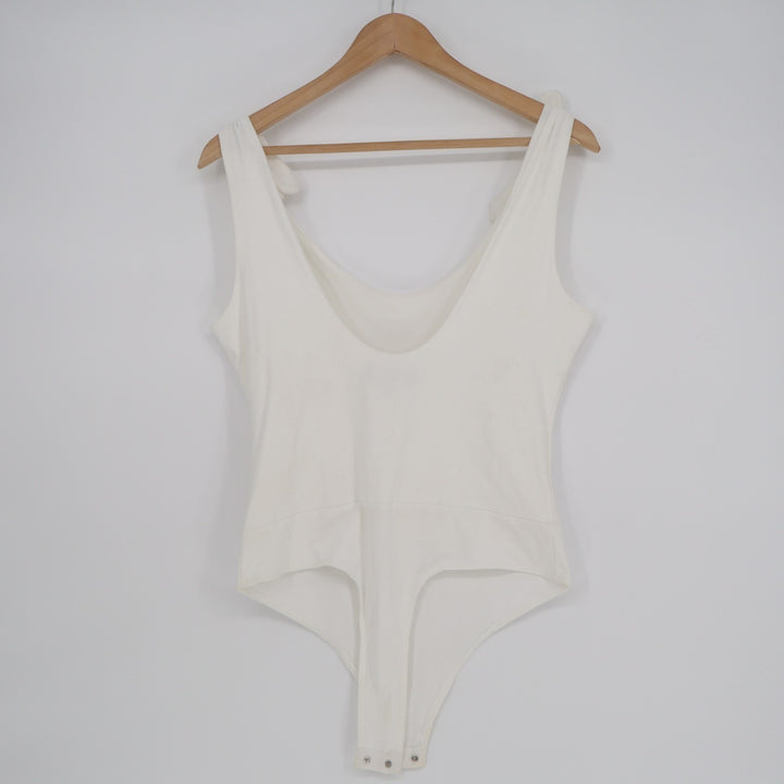 Lulus Pretty Pleased Bodysuit Womens Large White Stretch Tie-Strap One Piece
