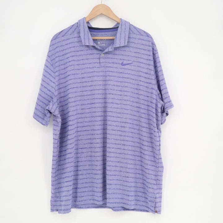 Nike Dri-Fit Polo Shirt Mens 2XL Purple Striped Stretch Short Sleeve Pullover