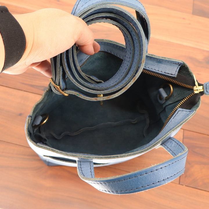 Portland Leather Goods Blue Mini Crossbody Tote Bag Full Grain Leather