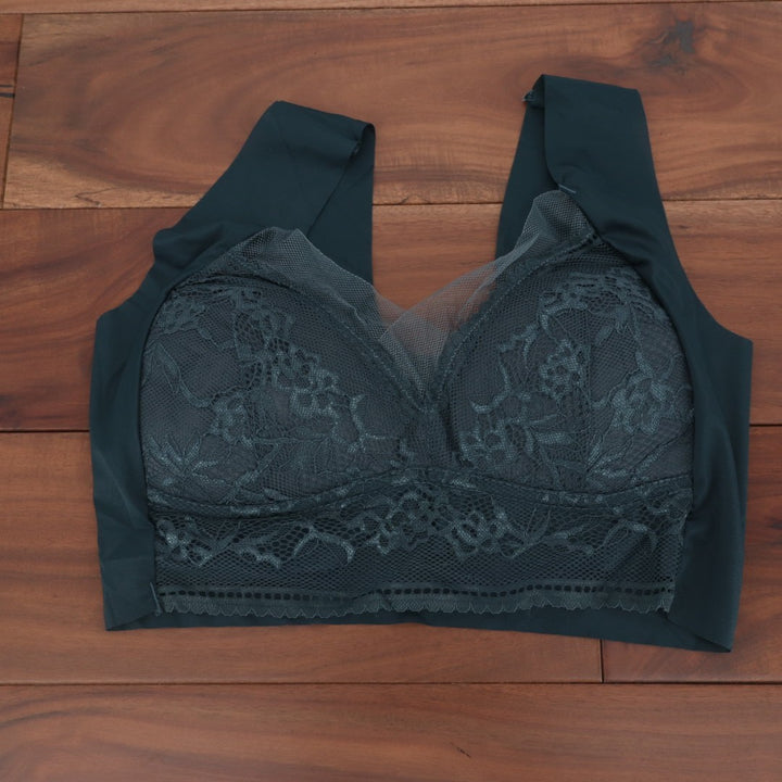 T-Shirt Bra Womens Charcoal Gray Underwire Lace Detail Wide Strap Full Coverage