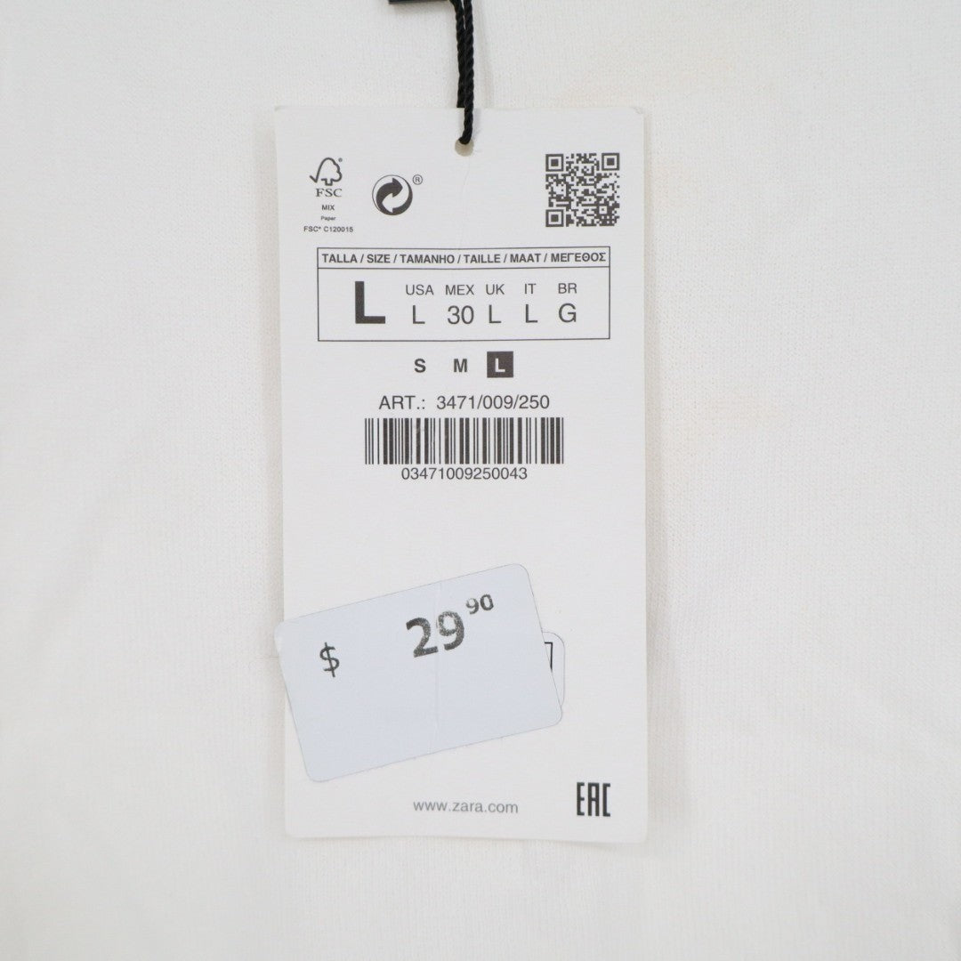 Zara Crop Tank Top Womens Large Off White Knit Wide Strap Scoop Neck Pullover