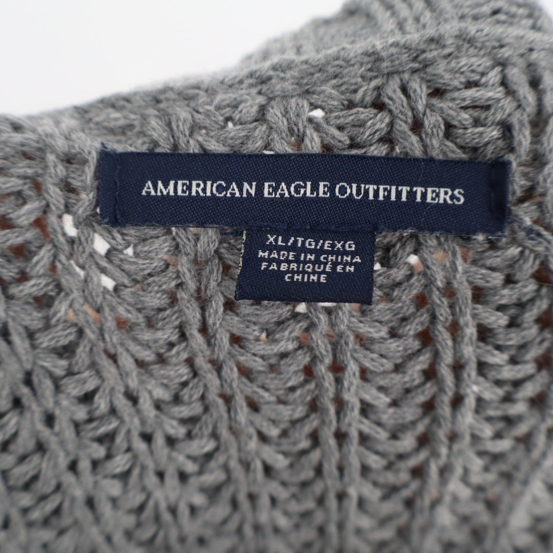 American Eagle Outfitters Sweater Women XL Gray Cotton Chunky Knit Raglan Sleeve