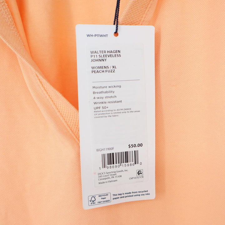 Walter Hagen Womens XL Peach Fuzz P11 Sleeveless Johnny Golf Polo Shirt