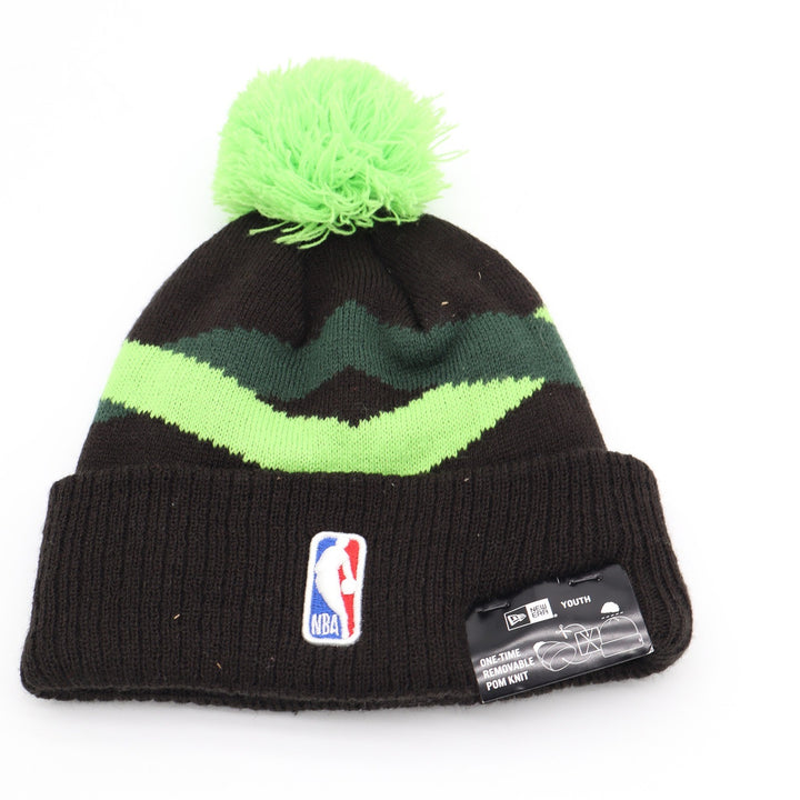 New Era Boston Celtics Youth NBA City Edition Black Neon Green Pom Beanie Hat