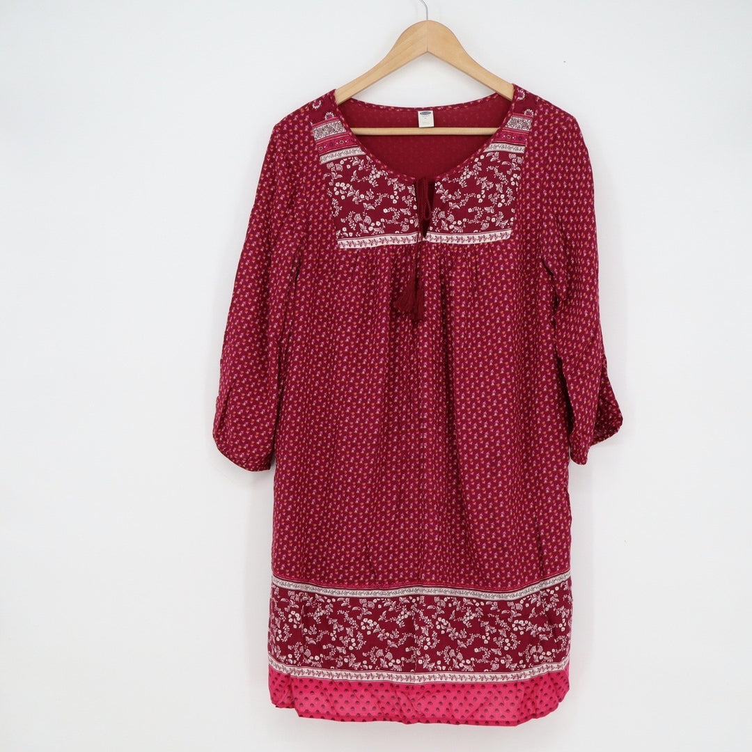 Old Navy Women's Burgundy Floral Mixed Print Tassel Shift Dress Medium