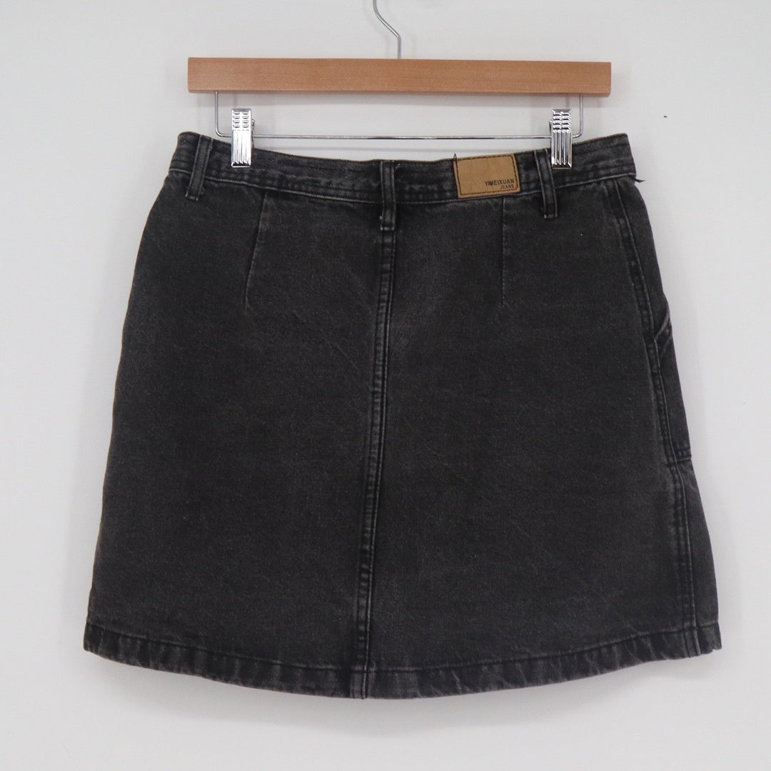 Yimeixuan Jeans Black Denim Button Front Mini Skirt High Waist A-Line Size L