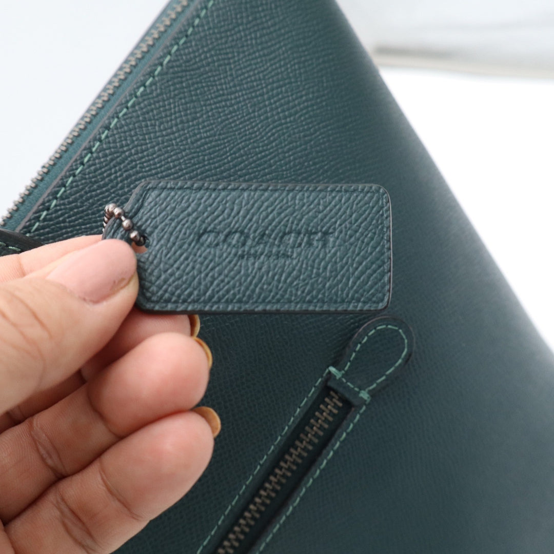 Coach Gallery Tote Forest Green Crossgrain Leather Shoulder Bag Gunmetal
