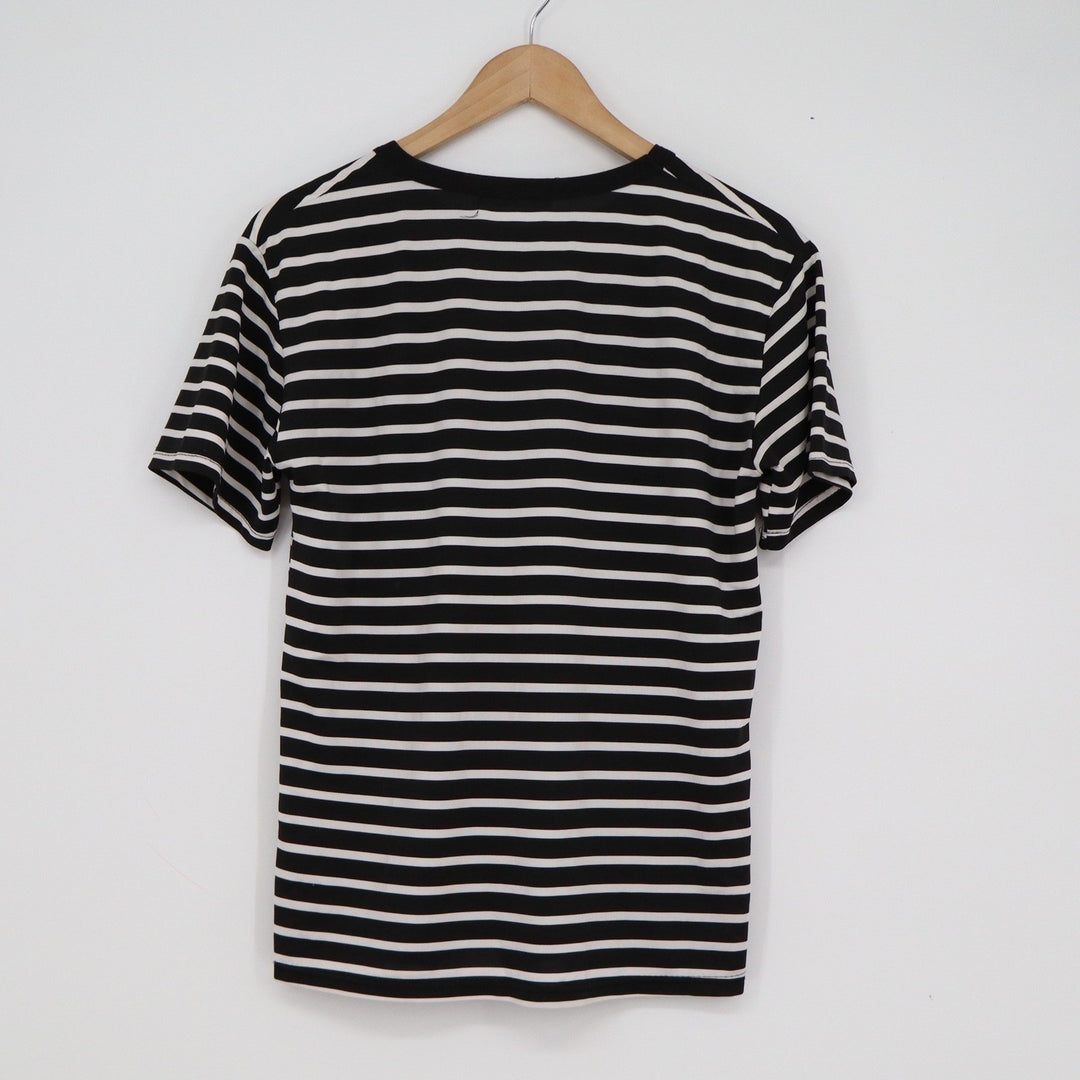GND Mens Women's Striped T-Shirt Black White Crew Neck Short Sleeve Top