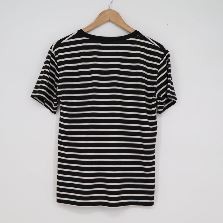 GND Mens Women's Striped T-Shirt Black White Crew Neck Short Sleeve Top