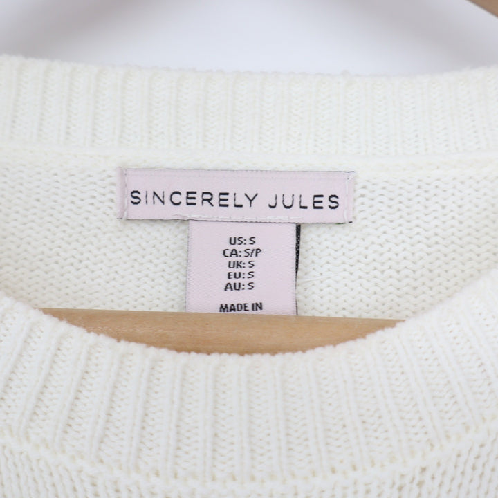 Sincerely Jules Amour Graphic Knit Sweater Ivory Black ST23093 Womens Small