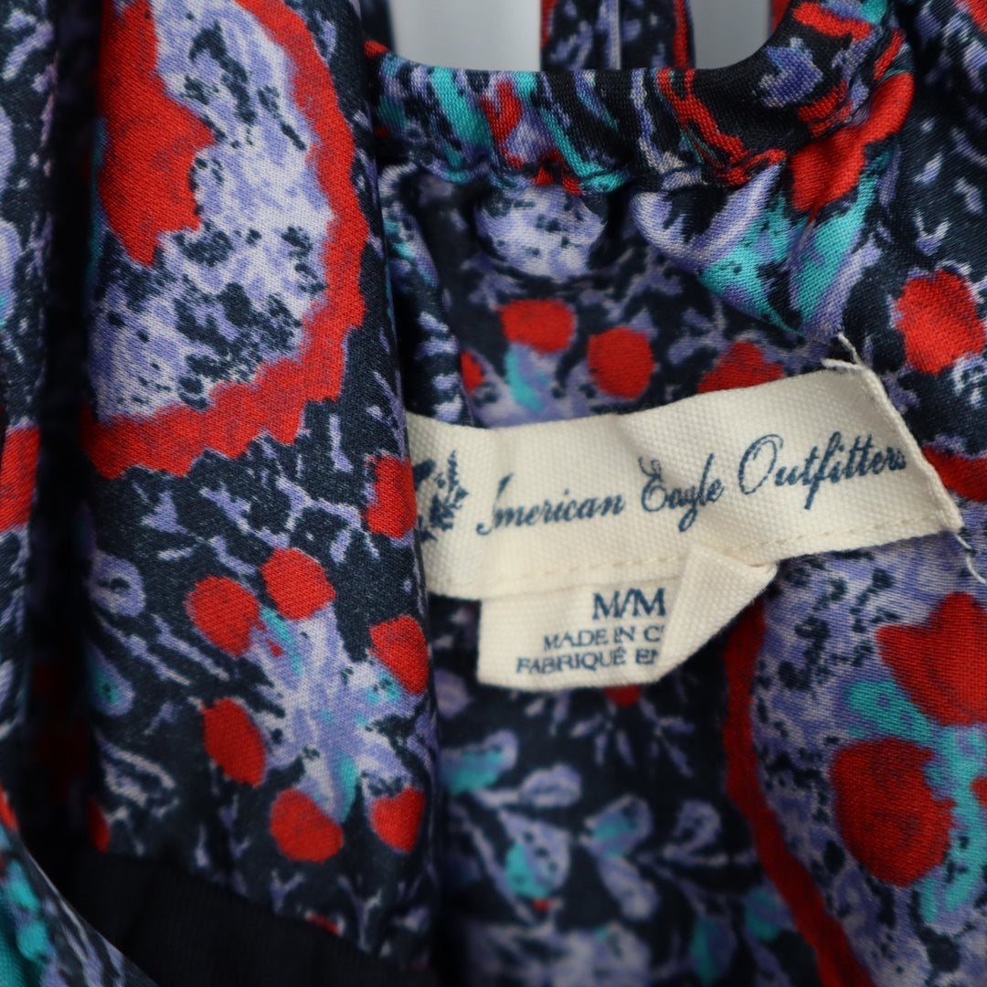 American Eagle Outfitters Mini Dress Womens M Multi Paisley Print Ruffled Neck