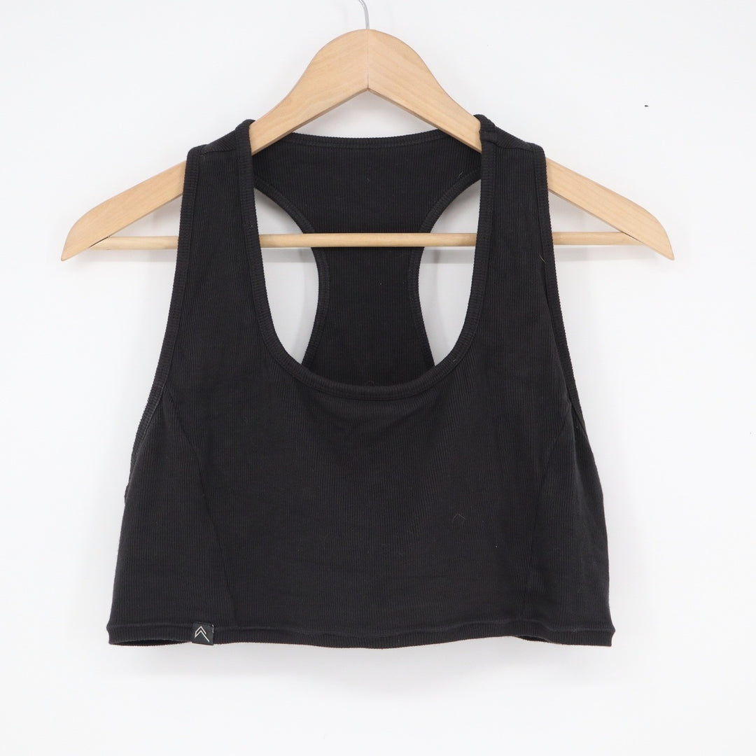 Adanola Black Ribbed Racerback Crop Tank Top XXL Scoop Neck Activewear