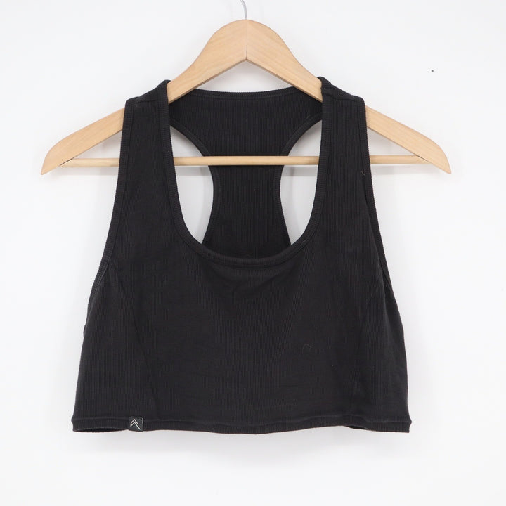 Adanola Black Ribbed Racerback Crop Tank Top XXL Scoop Neck Activewear