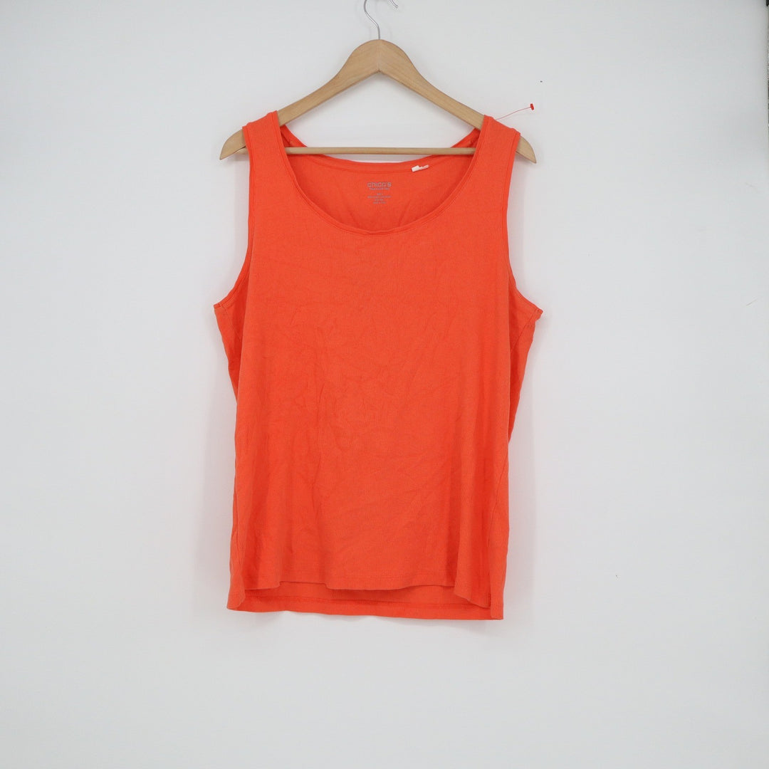 Chicos True Color Tees Orange Ribbed Scoop Neck Tank Top Size 3 Large XL