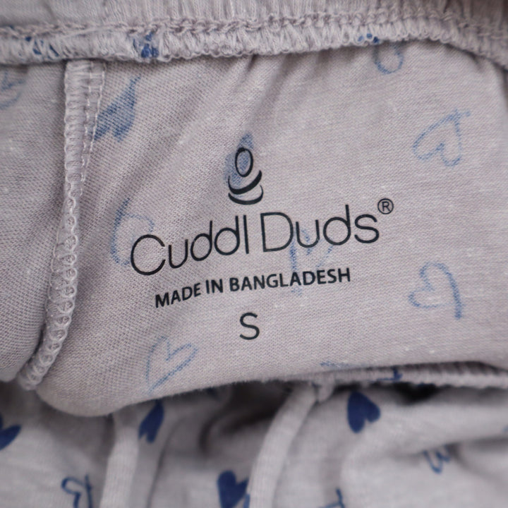Cuddl Duds Pajama Set Womens Small Gray Blue Heart Print V-Neck Crop Pants 2pc