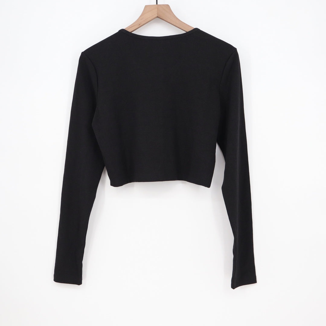 Adidas Originals Womens ESS CROP LS Ribbed Long Sleeve Crop Top Black XL