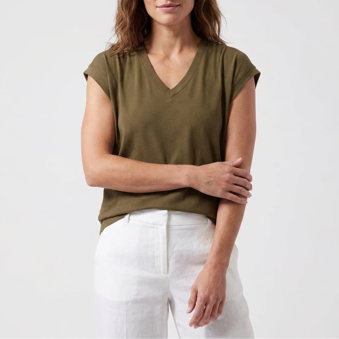 Athleta Renew V-Neck Back Twist Sleeveless Top Olive Green Mens Size M