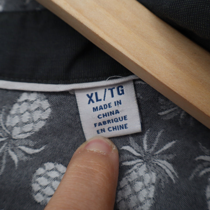 Tommy Bahama Hawaiian Shirt Mens XL Gray Pineapples Print Cotton Short Sleeve