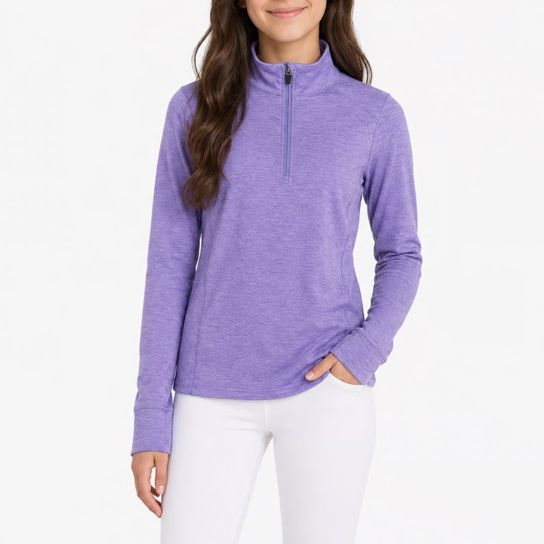DSG Girls Large 14 Frozen Purple Spacedye Cold Weather Compression 1/4 Zip Top