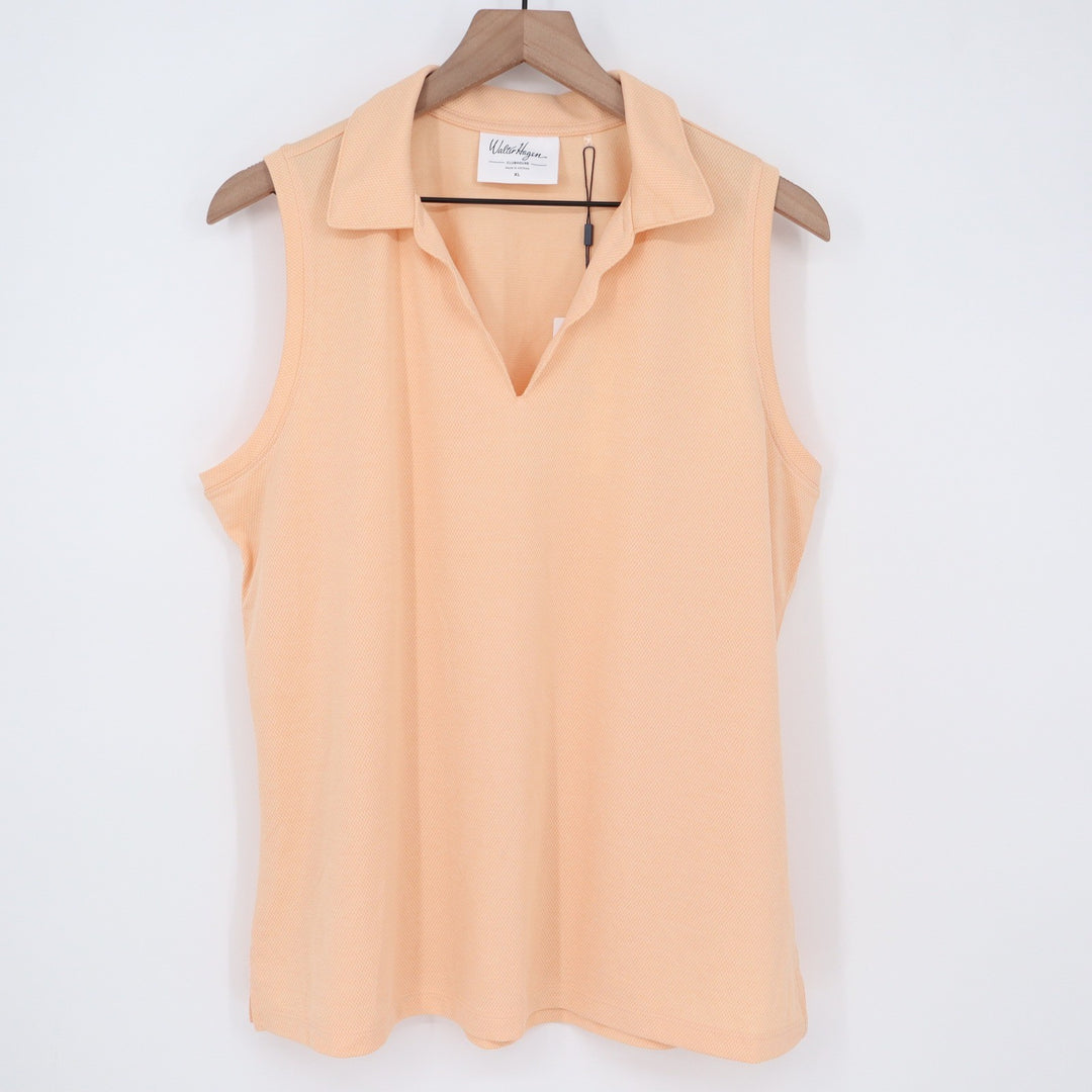 Walter Hagen Clubhouse Scallop Sleeveless Polo Peach Fuzz XL