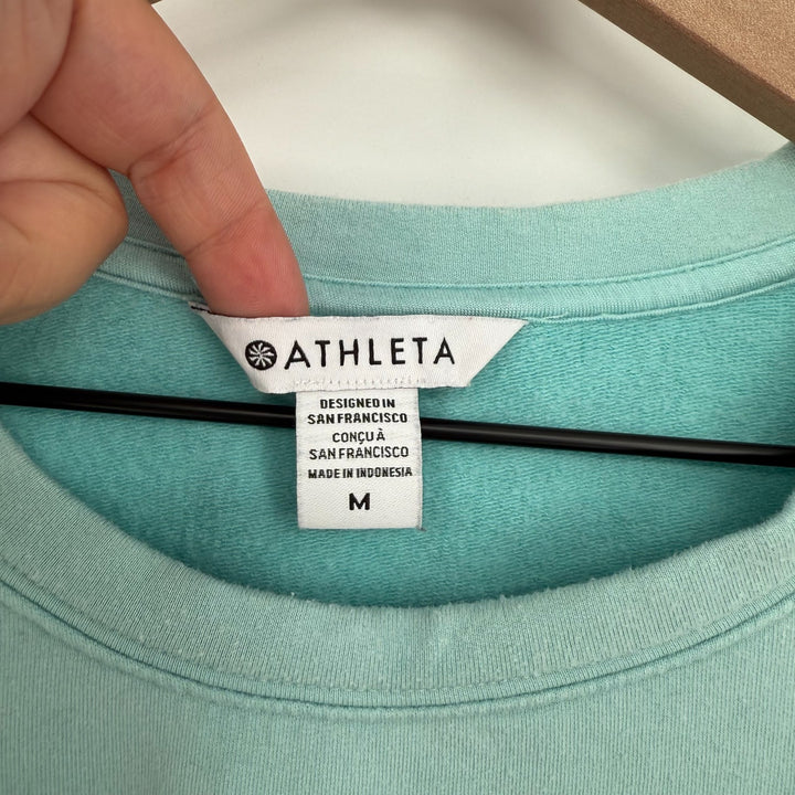 Athleta Lombard Ruched Sweatshirt Womens Medium Mint Blue Stretch Down Shoulder