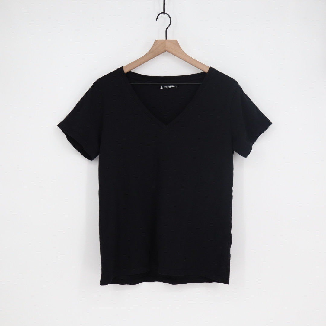 American Giant Womens Black V Neck T Shirt Size L Made in USA Cotton Casual