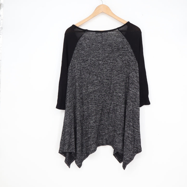 One Clothing Womens Black Gray Marled Raglan Sharkbite Tunic Top Small