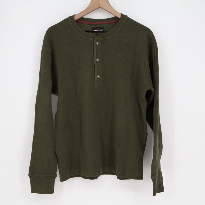 American Giant French T-Shirt Mens Small Olive Green Cotton Ribbed Henley Neck