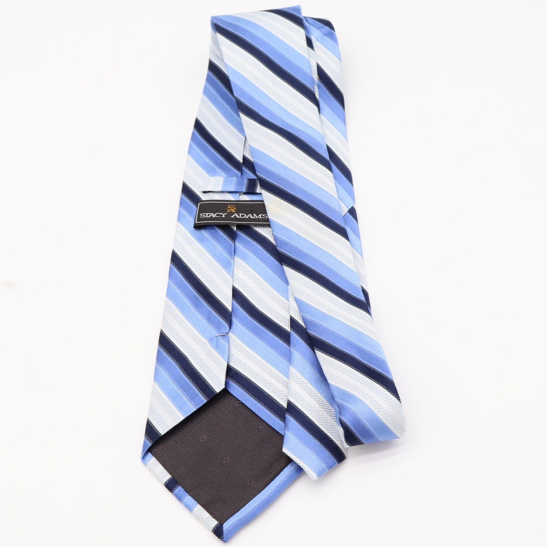 Stacy Adams Necktie Mens OS Striped Blue White Silk Hand Made Excellent