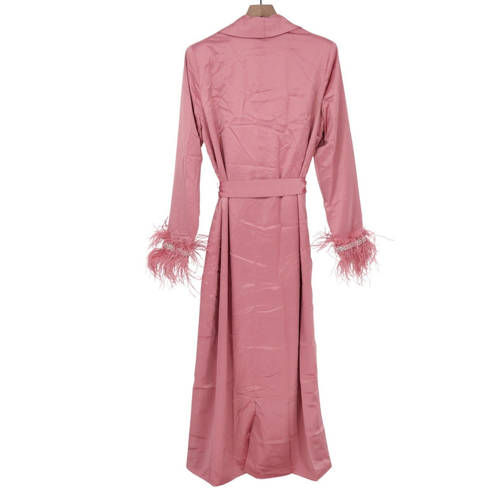 Naked Wardrobe The Statement Blush Pink Feather Pearl Trim Robe Medium