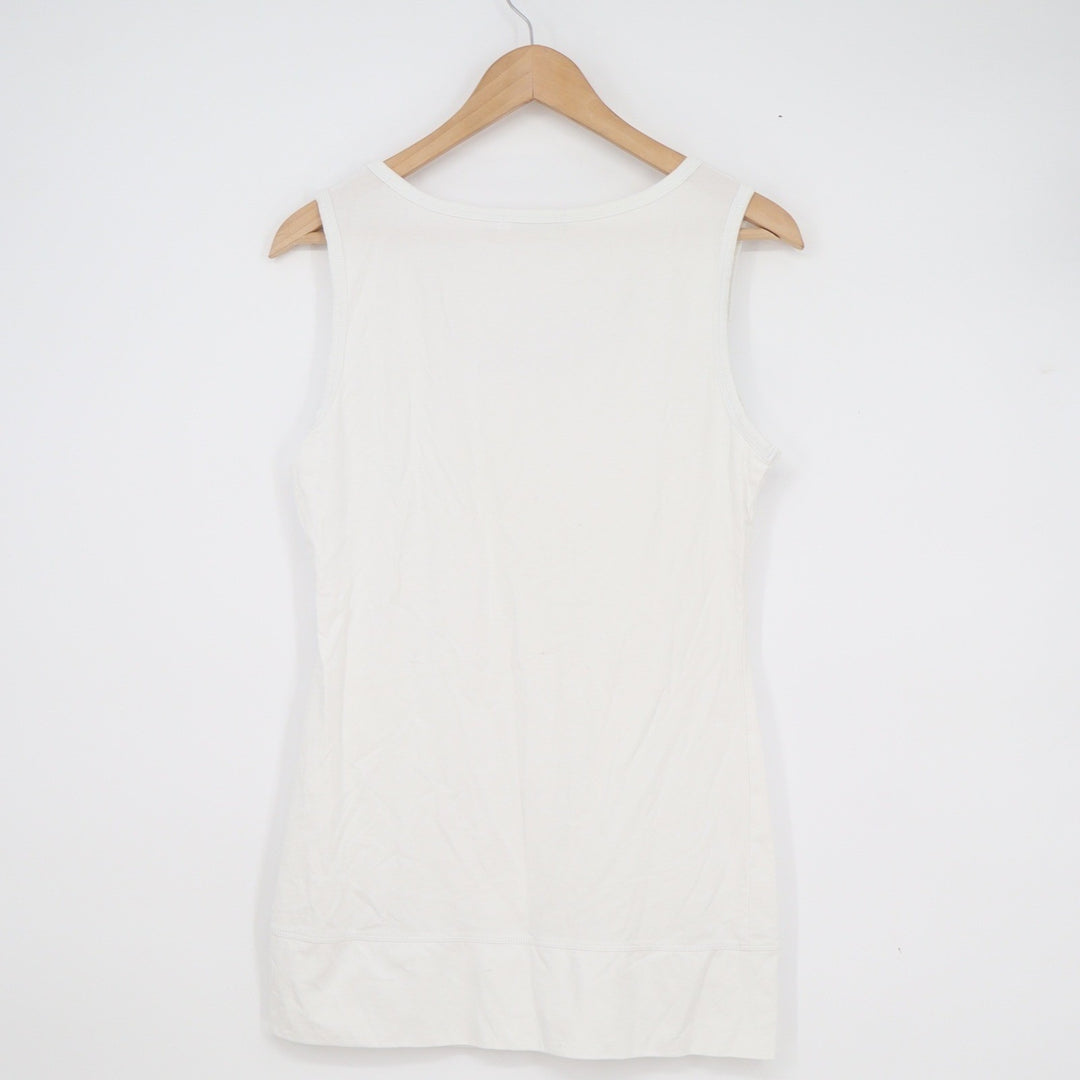 MOXEAY Womens White Scoop Neck Sleeveless Longline Tank Top Size M Cotton