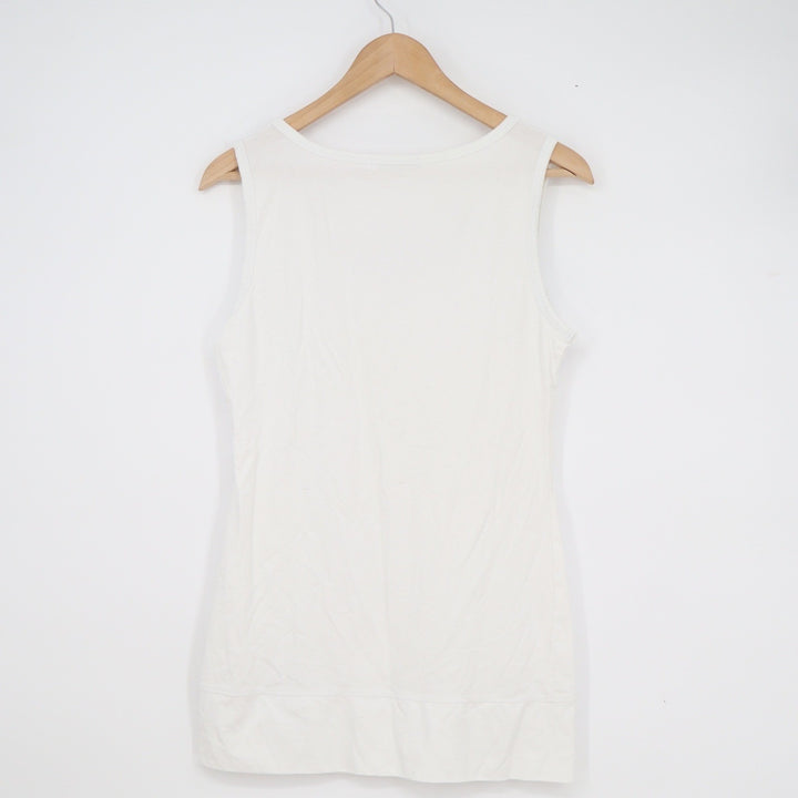 MOXEAY Womens White Scoop Neck Sleeveless Longline Tank Top Size M Cotton