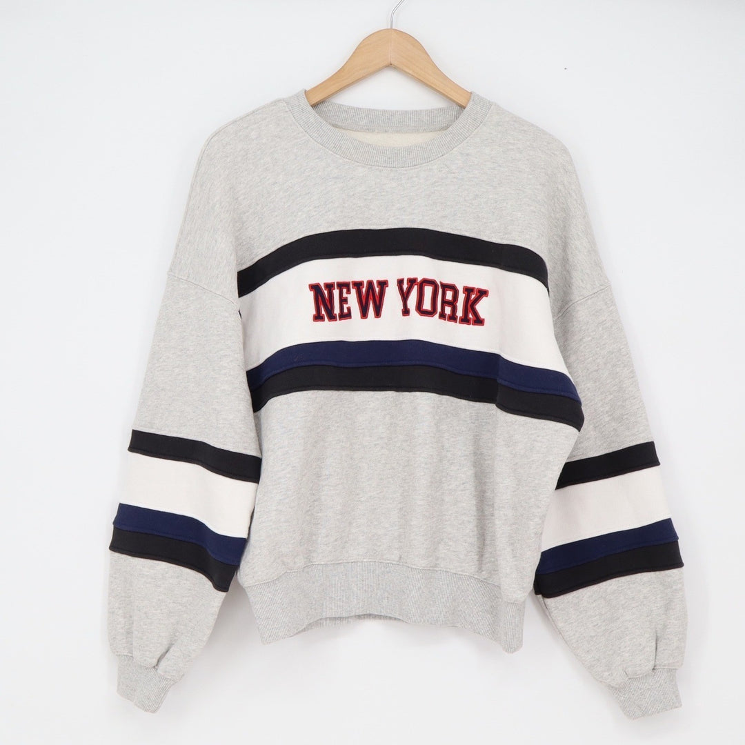 Chaser Sweatshirt Womens S New York Graphic Grey Striped Relaxed Excellent