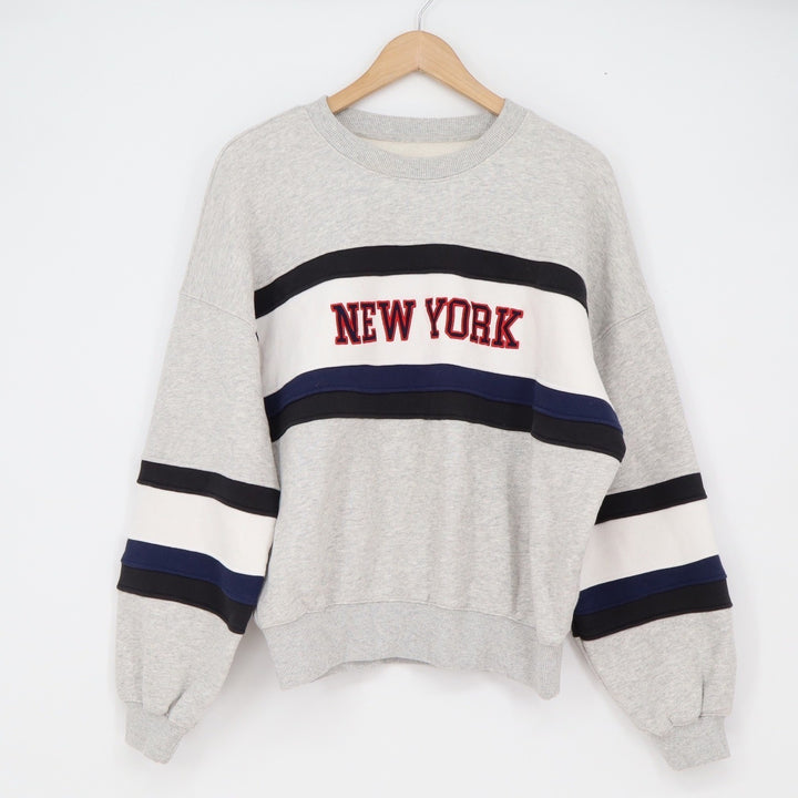 Chaser Sweatshirt Womens S New York Graphic Grey Striped Relaxed Excellent