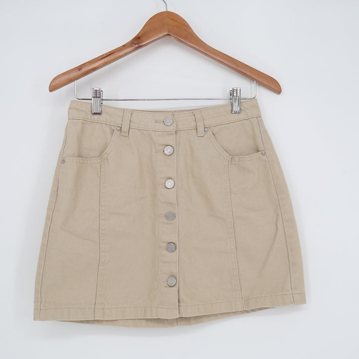 Refuge Tan Khaki Denim Button Front Mini Skirt Size S