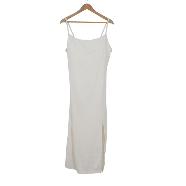 Popilush White Built-In Shapewear Slip Dress Midi Side Slits 3XL