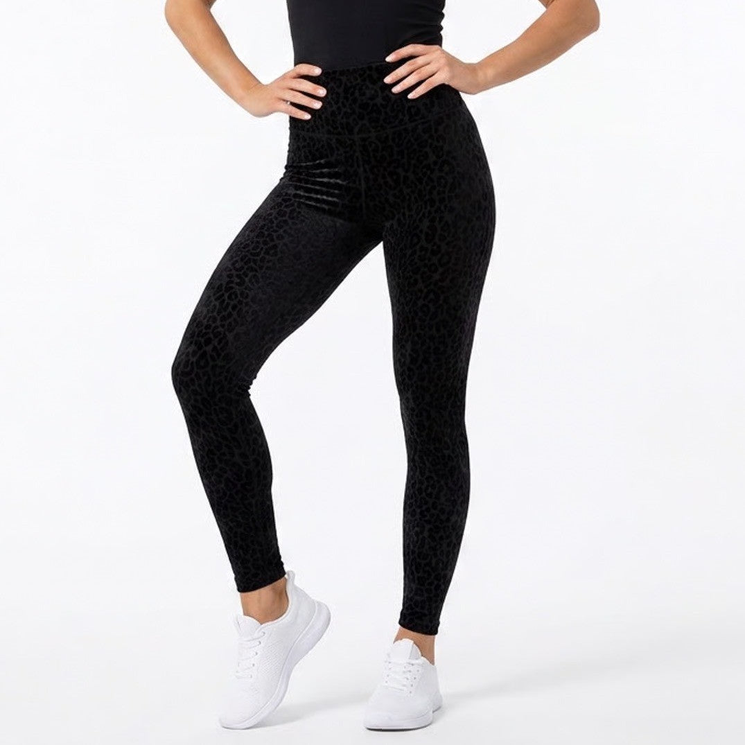 Naked Wardrobe Black Leopard Burnout Velvet High Waist Leggings XS