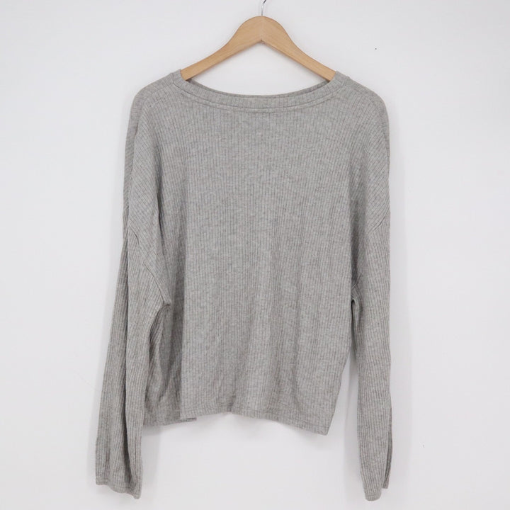 Z Supply Heather Gray Ribbed Long Sleeve Crew Neck Top Relaxed Fit