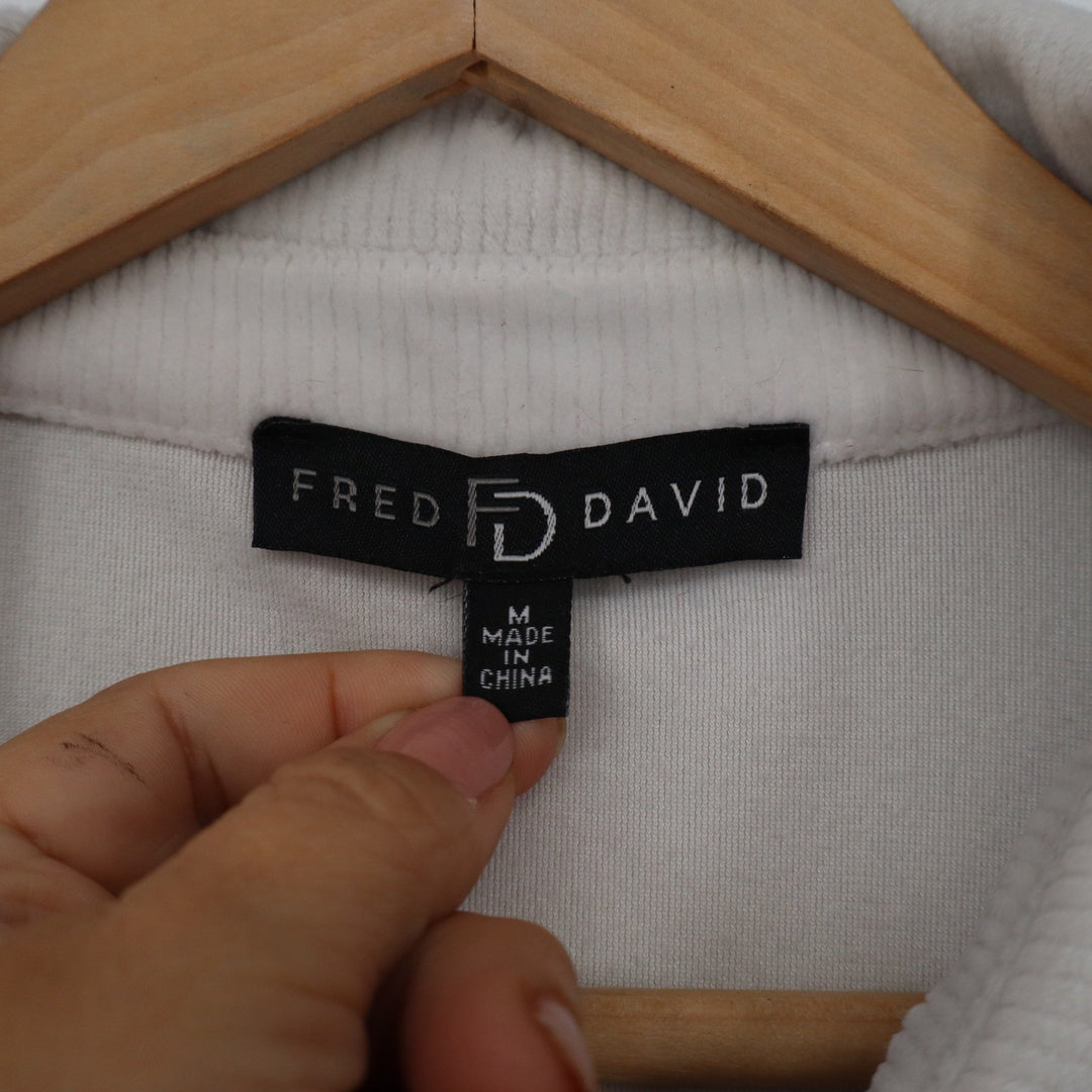 Fred David Cream Ribbed Knit Button Down Shirt Long Sleeve Snap Front Size M