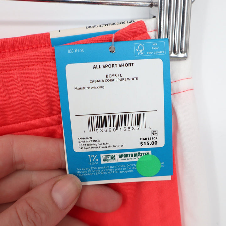DSG Boys All Sport Short Cabana Coral Pure White Size L 14-16
