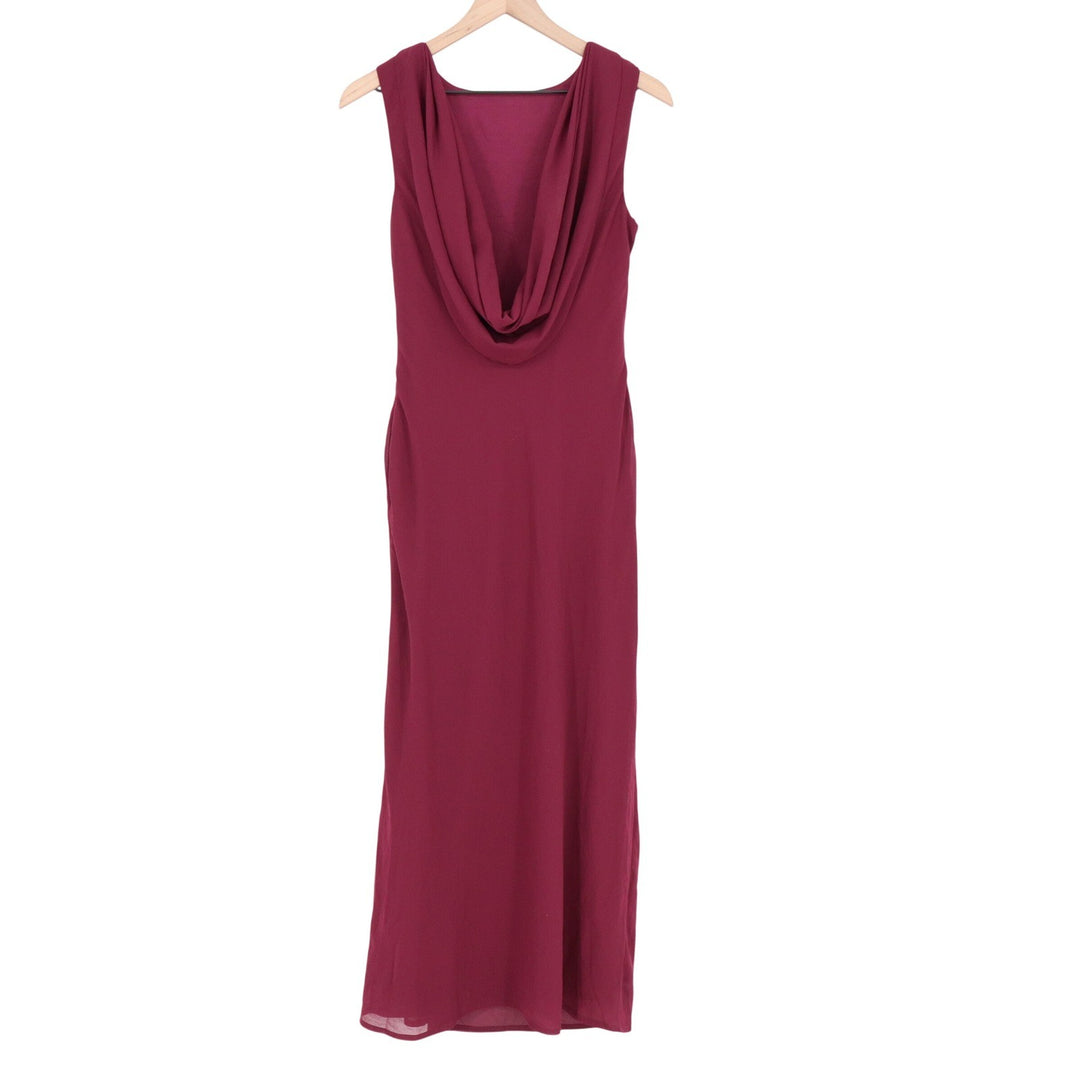 Lulus Burgundy Cowl Back Sleeveless Maxi Dress Side Slit Formal Gown Size M
