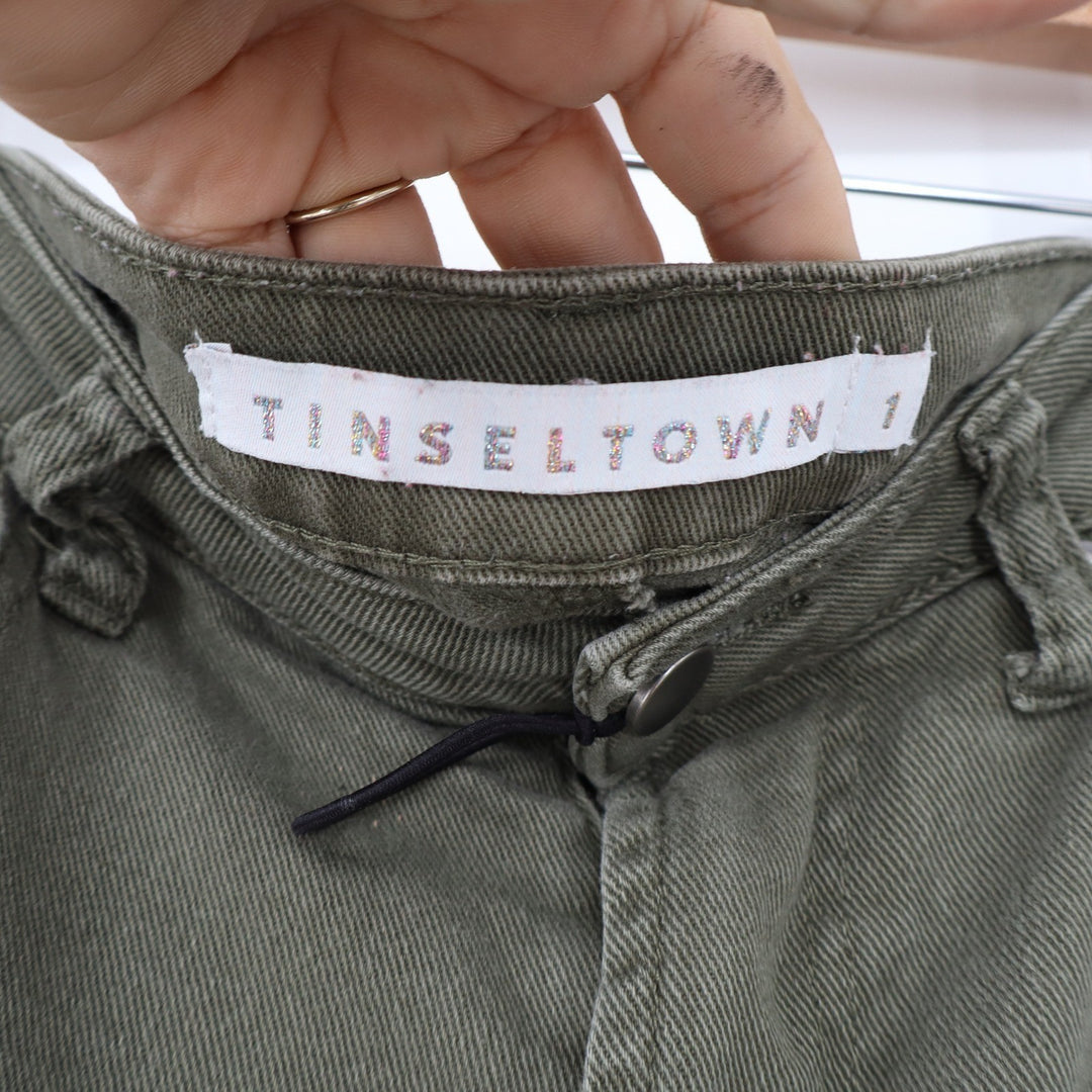 Tinseltown Olive Green Cargo Wide Leg Pants Raw Hem High Rise Size 1