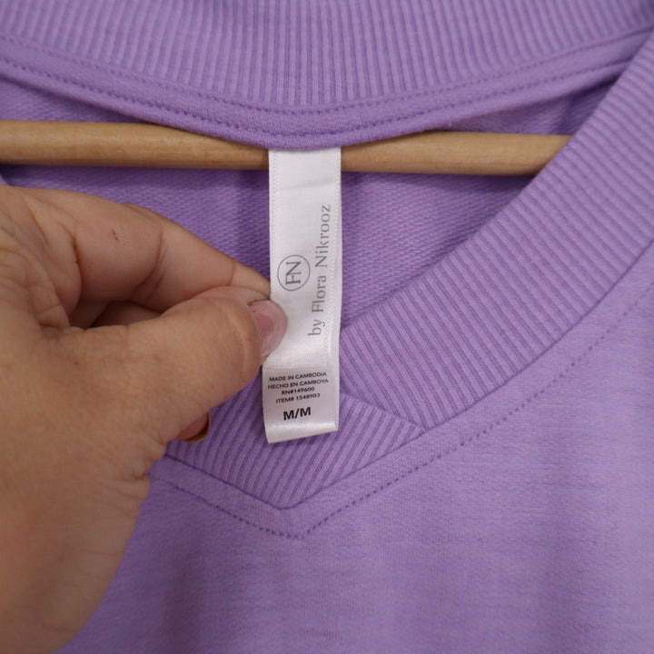 Flora Nikrooz Purple V-Neck Ribbed Trim Lounge Top Short Sleeve Medium