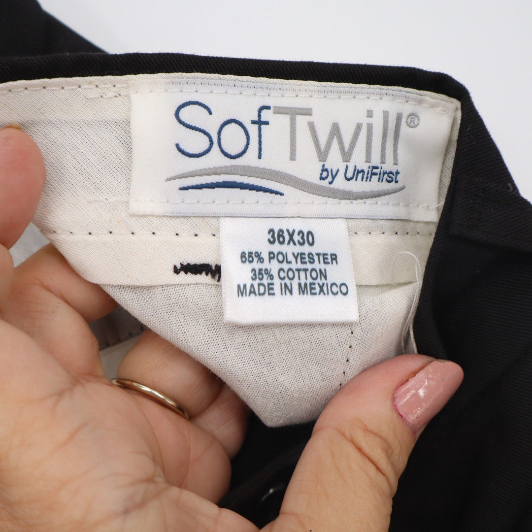 UniFirst SofTwill Mens Black Work Pants 36x30 Straight Leg Industrial Trousers