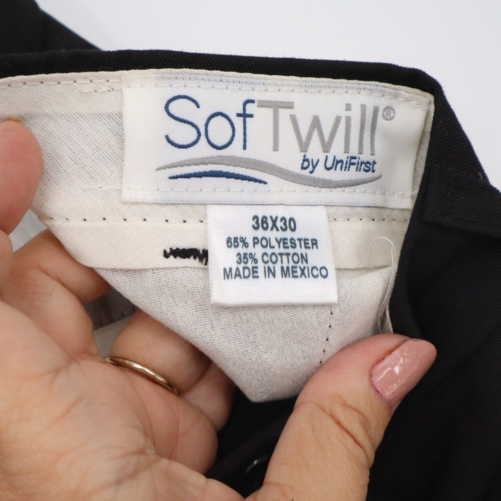 UniFirst SofTwill Mens Black Work Pants 36x30 Straight Leg Industrial Trousers