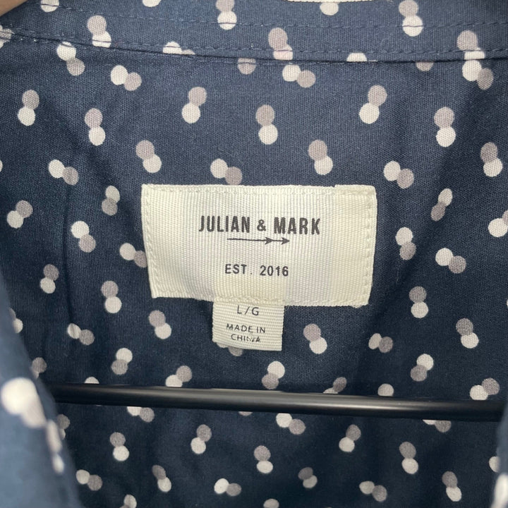 Julian Mark Button Down Shirt Navy Blue White Dot Print Long Sleeve Men Size L